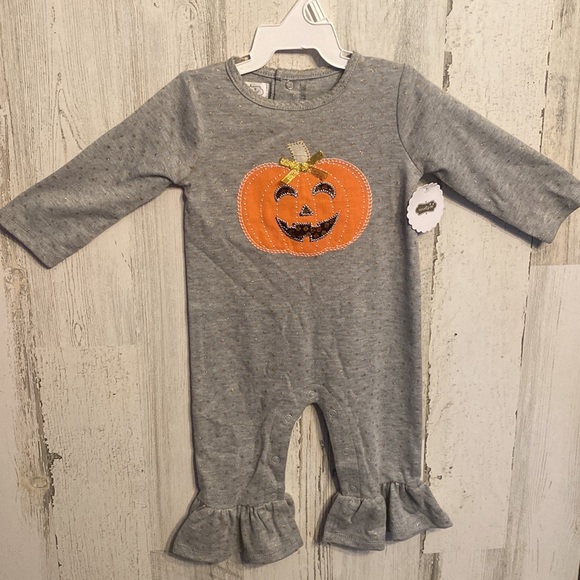NEW girls Mudpie pumpkin romper size 3-6months - Picture 2 of 4